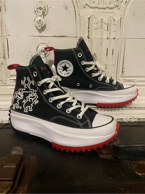 Converse Keith Haring Black, White & Red Platform High-Top Sneakers